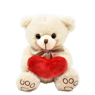 Szerelmes, masnis krém színű plüss maci szívvel, 20 cm