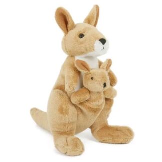 Élethű világosbarna plüss kenguru kicsinyével, 18 cm (Semo)