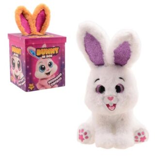 Nyuszi a dobozban csillogó szemekkel és fülekkel, 25 cm, fehér