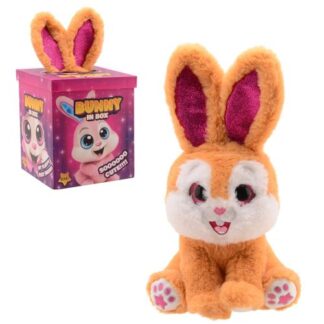 Nyuszi a dobozban csillogó szemekkel és fülekkel, 25 cm, barna