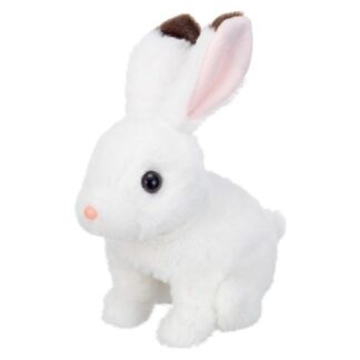 Ugri nyuszi: fehér ugráló, hangot adó plüss nyuszi, 20 cm