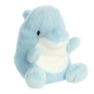 Clicks, a tenyérnyi, ülő, kék színű plüss bébi delfin, 13 cm (Aurora, Palm Pals)