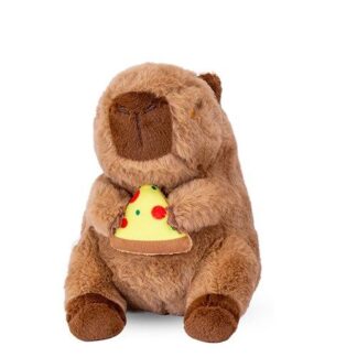 Ülő plüss capybara vízidisznó pizza szelettel, 20 cm
