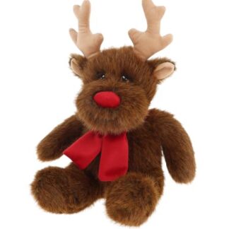 Ülő, karácsonyi plüss rénszarvas vörös sállal, 20 cm (Keel Toys, Keeleco)